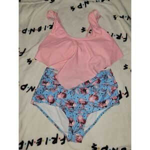 Bikini xxl high waisted bottoms pink and blue floral